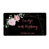 Mini-Champagner-Flaschenlabel Rose schwarz Geburts (Vorne)