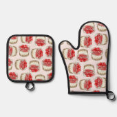 Mini Cherry Cheesecakes - Rosa Ofenhandschuh & Topflappen-Set (Vorderseite)