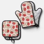 Mini Cherry Cheesecakes - Rosa Ofenhandschuh & Topflappen-Set (Vorderseite/Rückseite)