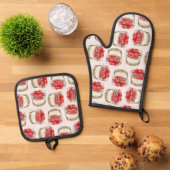 Mini Cherry Cheesecakes - Rosa Ofenhandschuh & Topflappen-Set (Oben Unten)