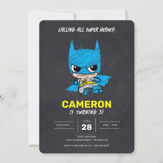 Mini Classic Batman Chalkboard Geburtstag Einladung (Vorderseite)