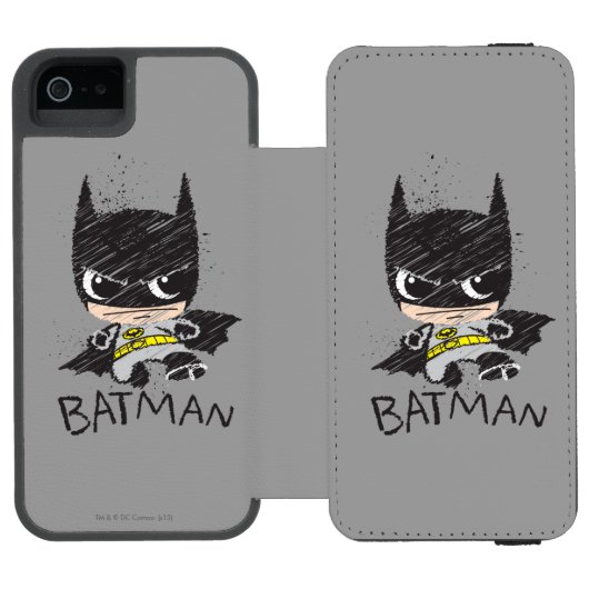 Mini Classic Batman Sketch Incipio iPhone Geldbeutel-Hülle (Folio Geöffnet)