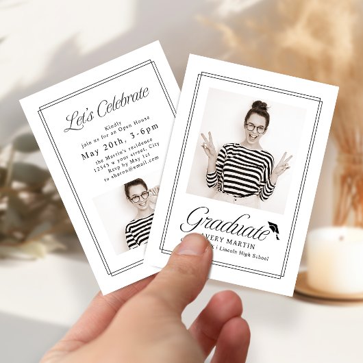 Mini Classic Framed Script Photo Grad invite Begleitkarte