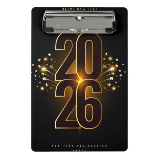 Mini-Clip Happy New Year 2026  Mini Klemmbrett (Vorderseite)