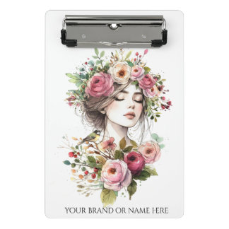 Mini Clipboard Women with Roses-Wreath Klemmbrett