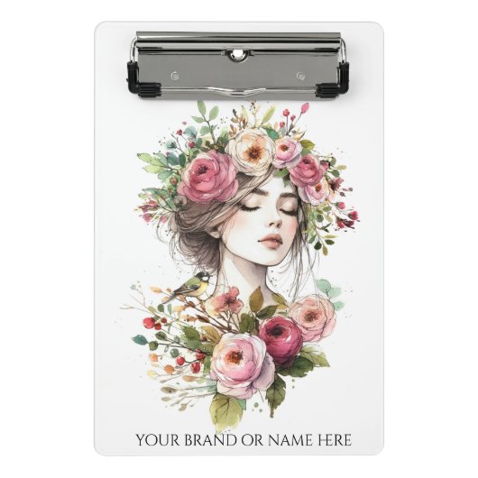 Mini Clipboard Women with Roses-Wreath Mini Klemmbrett (Vorderseite)