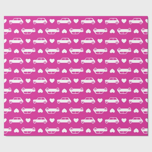 Mini Cooper Herzen - Hellrosa Geschenkpapier (Saum)
