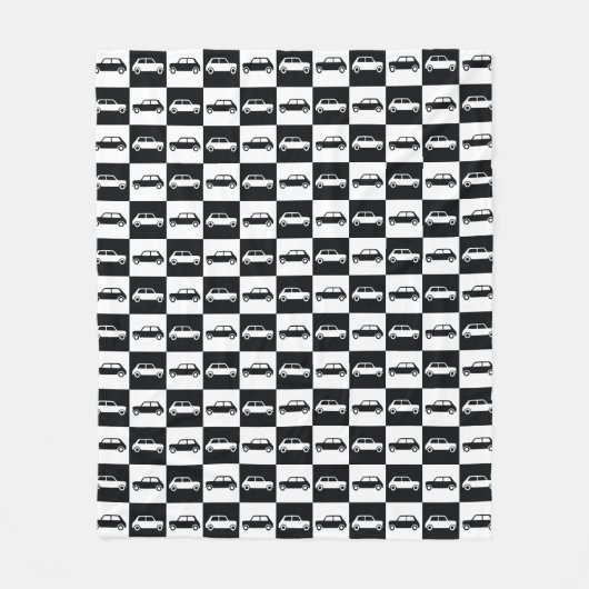 Mini-Cooper mit schwarzer Checkerboard Fleecedecke (Vorderseite)