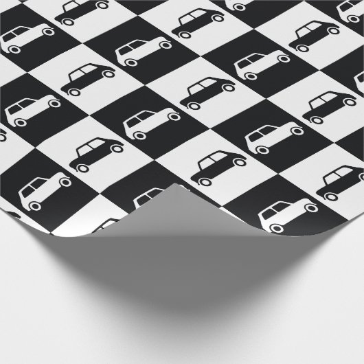 Mini-Cooper mit schwarzer Checkerboard Geschenkpapier (Ecke)
