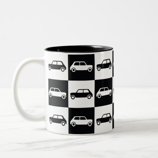 Mini-Cooper mit schwarzer Checkerboard Zweifarbige Tasse (Links)
