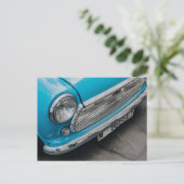 Mini Cooper Oldtimer hellblauer Postkarte (Stehend Vorderseite)
