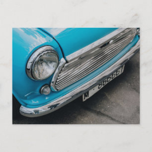 Mini Cooper Oldtimer hellblauer Postkarte