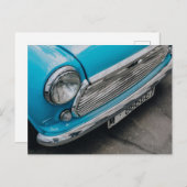 Mini Cooper Vintage Auto hellblau Postkarte (Vorne/Hinten)
