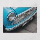 Mini Cooper Vintage Auto hellblau Postkarte (Vorderseite)