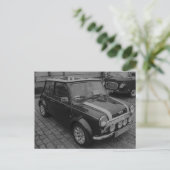 Mini Cooper Vintage Auto in schwarz-weiß Postkarte (Stehend Vorderseite)