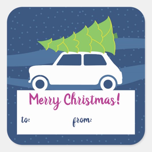 Mini Cooper Weihnachtsverkehr Quadratischer Aufkleber (Vorderseite)