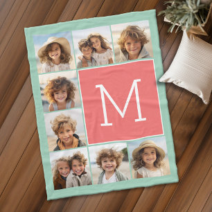 Mini Coral Square 8 Foto Collage Monogramm Fleecedecke