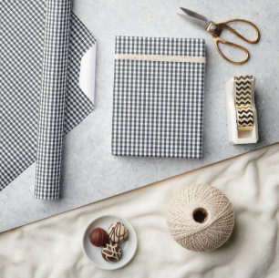 Mini-Dämmerungsblau-Gingham-Karomuster auf Weiß Geschenkpapier