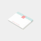 Mini-Diamanten-Muster und Korallenmonogramm Post-it Klebezettel (angewinkelt)