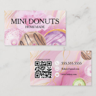Mini-Donuts-Bäcker Bäckerei-Leckereien Wasserfarbe Visitenkarte