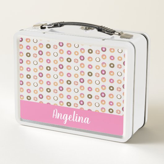 Mini Donuts Mix Muster farbenfroher Name Metall Brotdose (Rückseite)