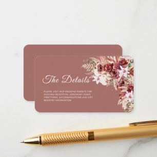 Mini Dusty Rosewood Floral QR-Code-Einsatz Begleitkarte