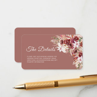 Mini Dusty Rosewood Floral QR-Code-Einsatz Begleitkarte