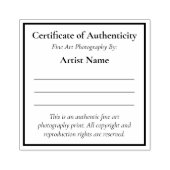 Mini-Echtheitsbescheinigung für Fotografie Gummistempel (Prägung)