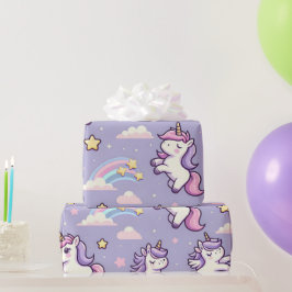 Mini-Einhörner und Shooting Stars auf Lavendel Geschenkpapier