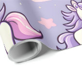 Mini-Einhörner und Shooting Stars auf Lavendel Geschenkpapier (Rolleneckpunkt)