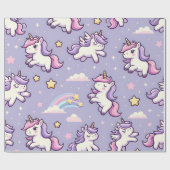 Mini-Einhörner und Shooting Stars auf Lavendel Geschenkpapier (Flach)