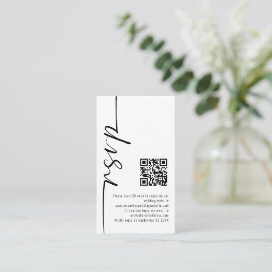 Mini Elegant Calligraphy QR Code Wedding RSVP Begleitkarte (Stehend Vorderseite)