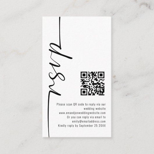 Mini Elegant Calligraphy QR Code Wedding RSVP Begleitkarte (Vorderseite)