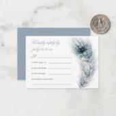 MINI Elegant Pfau Feather Aquamarin Wedding RSVP Mitteilungskarte (Vorderseite/Rückseite Beispiel)