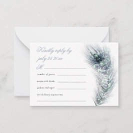 MINI Elegant Pfau Feather Aquamarin Wedding RSVP Mitteilungskarte