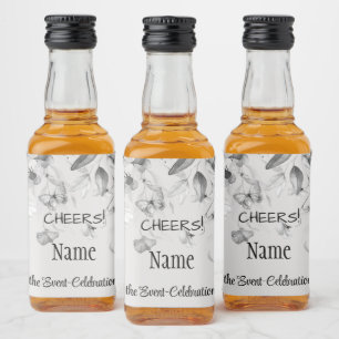 Mini Elegante Schwarz & Weiß Stillleben Blumentrop Alkoholflaschenetikett