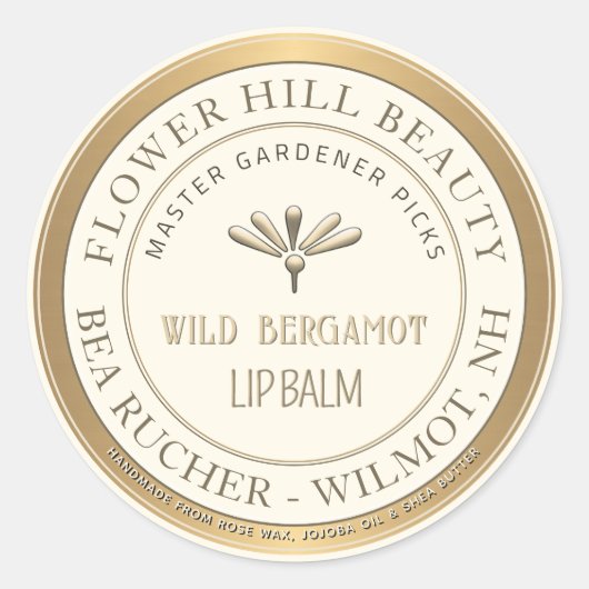 Mini Embossed Blume Lip Balm Metallic Gold Border Runder Aufkleber (Vorderseite)