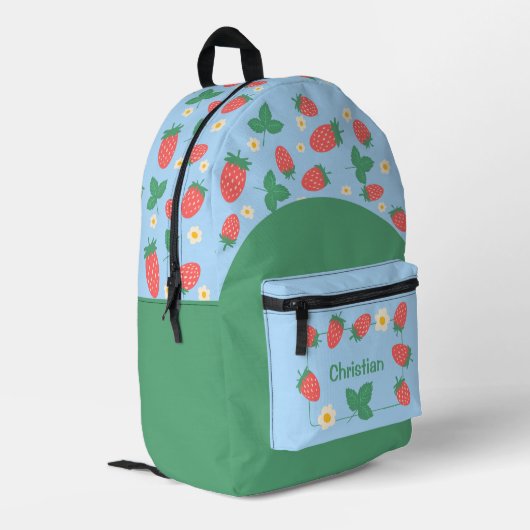 Mini-Erdbeerblüte personalisierbar Bedruckter Rucksack (Rückseitige Ecke links)