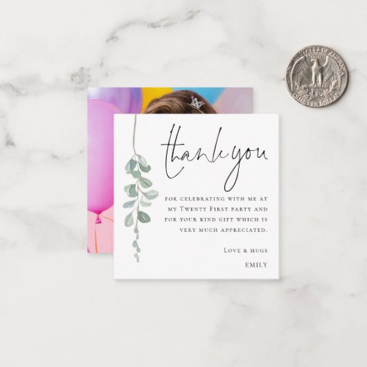 MINI Eucalyptus Foto 21. Danke Mitteilungskarte (Vorderseite/Rückseite Beispiel)