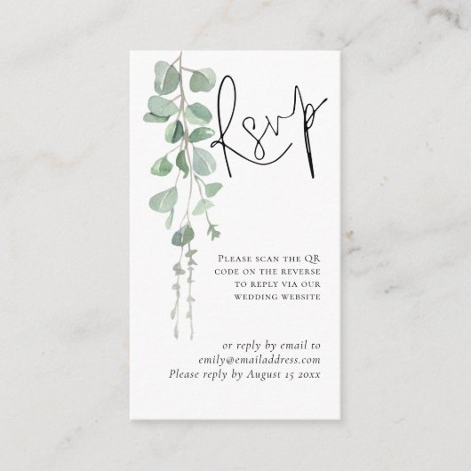 Mini Eucalyptus Script QR Code Wedding RSVP Begleitkarte (Vorderseite)