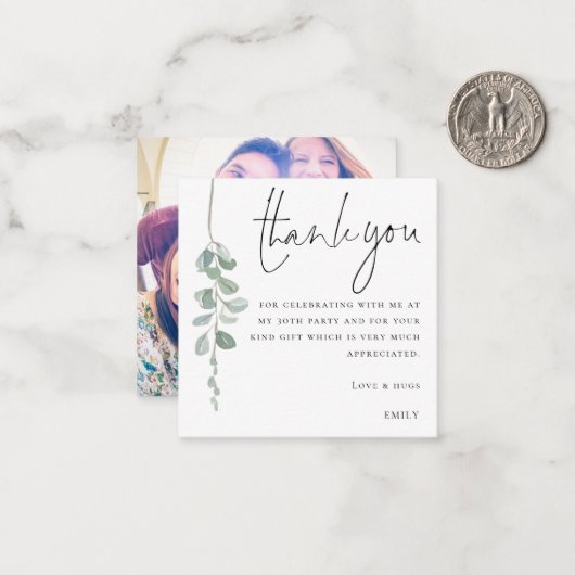 MINI Eukalyptus Foto 30. Geburtstag Vielen Dank Mitteilungskarte (Vorderseite/Rückseite Beispiel)