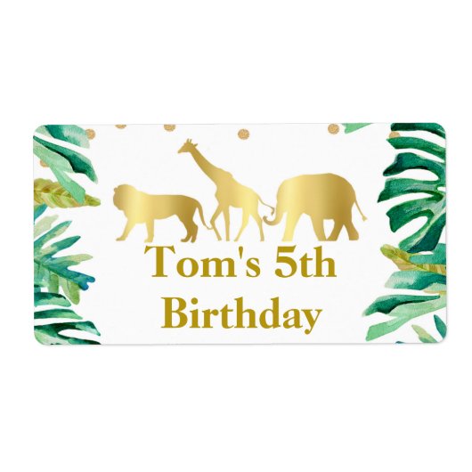 Mini Flasche Label Dschungeltiere grün Gold (Vorne)