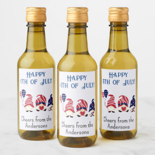 Mini Flaschen 4. Juli Red White Gnomes, 10 Weinetikett