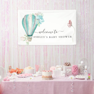 Mini Floral Hot Air Ballon Babydusche Banner