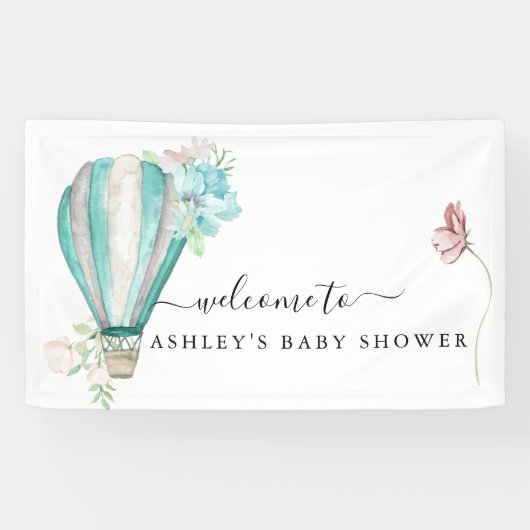 Mini Floral Hot Air Ballon Babydusche Banner (Horizontal)