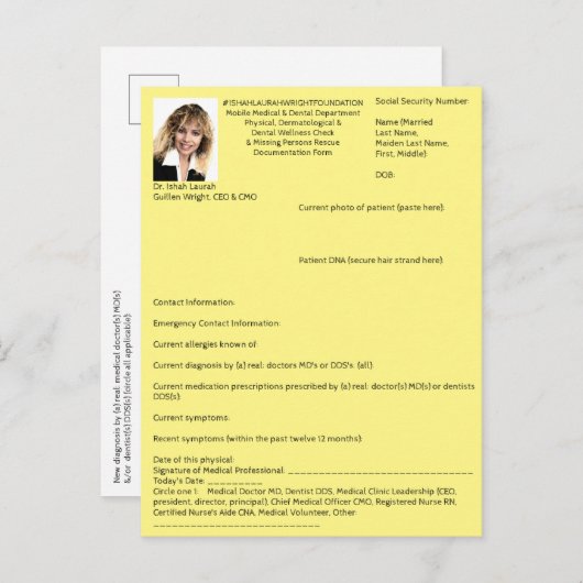 Mini-Formular für: Med., Derm., Dental, Vermisste Einladungspostkarte (Vorne/Hinten)