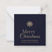 Mini Frohe Weihnachten Navy Blue Gold Snowflake Mitteilungskarte (Vorderseite)