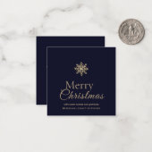 Mini Frohe Weihnachten Navy Blue Gold Snowflake Mitteilungskarte (Vorderseite/Rückseite Beispiel)