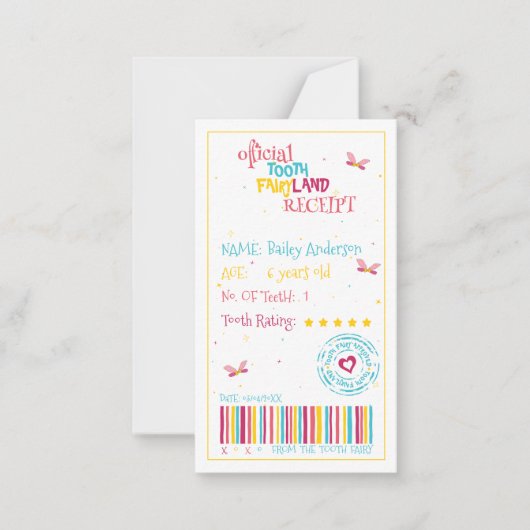 Mini Fun Tooth Fairy Receipt mit Niedlichem Rhyme Mitteilungskarte (Vorderseite)