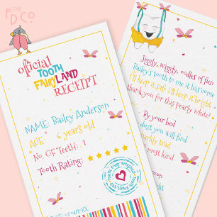 Mini Fun Tooth Fairy Receipt mit Niedlichem Rhyme Mitteilungskarte
